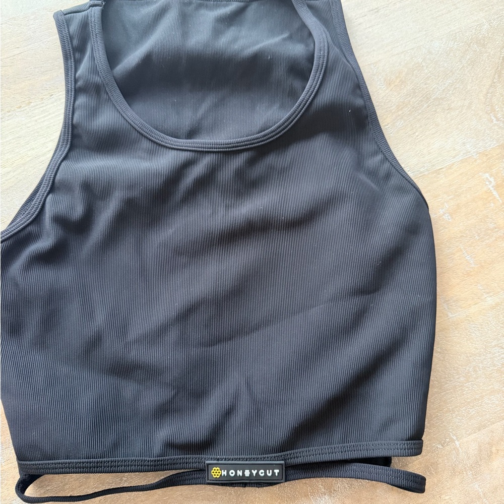 Black Honeycut Crop Top